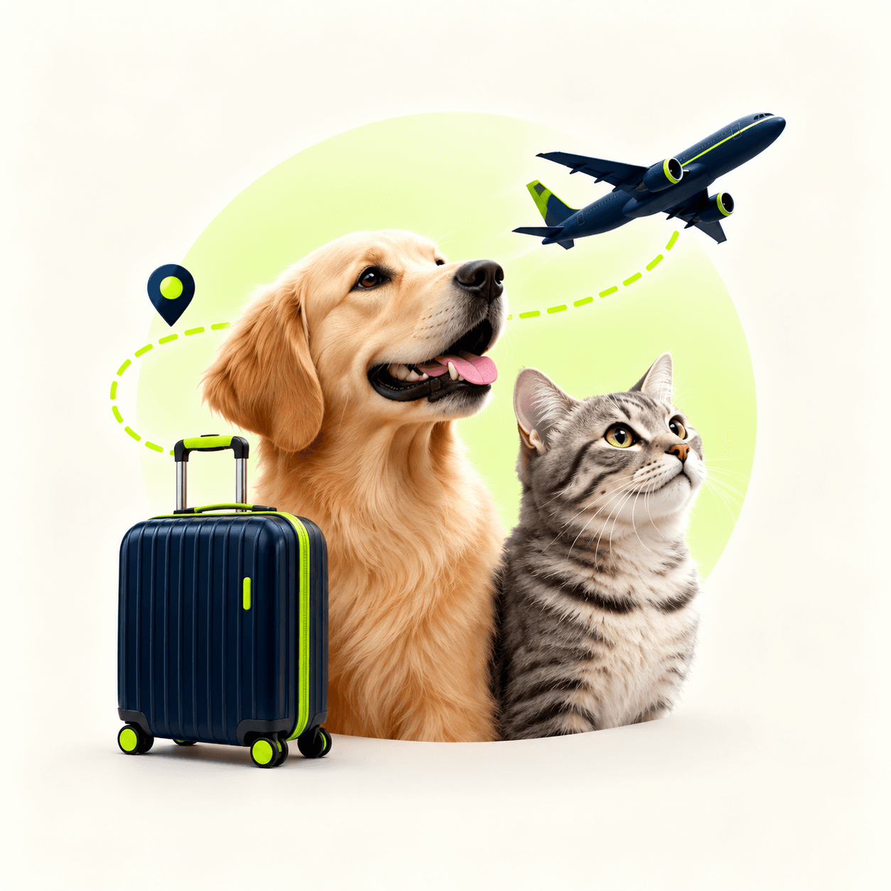 Golden retriever e gatto grigio pronti a partire